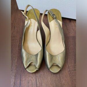 Cole Haan Air Sling Gold Pump High Heel Shoes Peep Toe Womens Size 10B Party